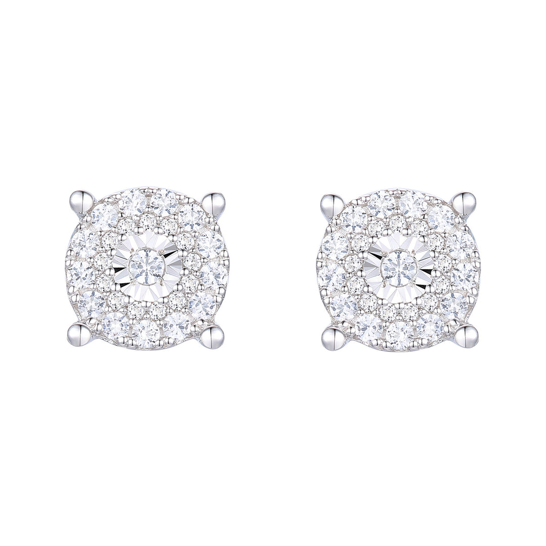 Sterling Silver 1/3 ct tw Diamond Miracle Plate Round Shape Earring (I-I2)