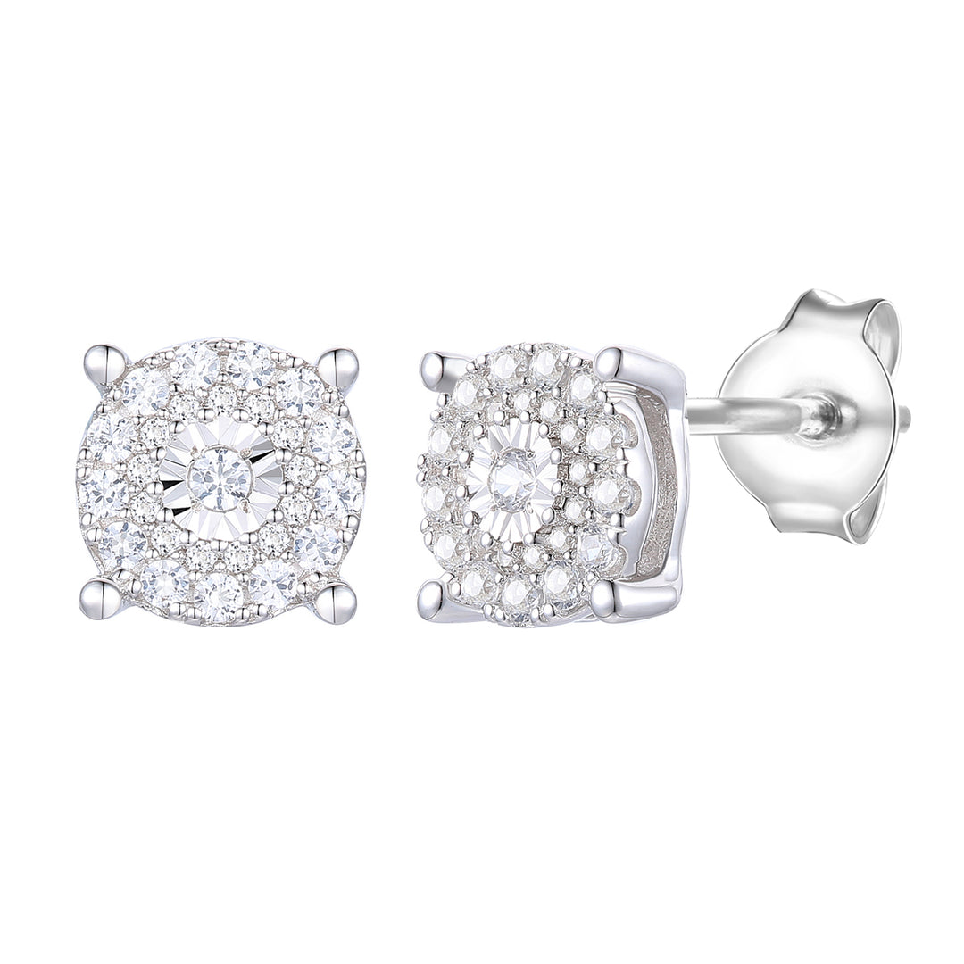 Sterling Silver 1/3 ct tw Diamond Miracle Plate Round Shape Earring (I-I2)