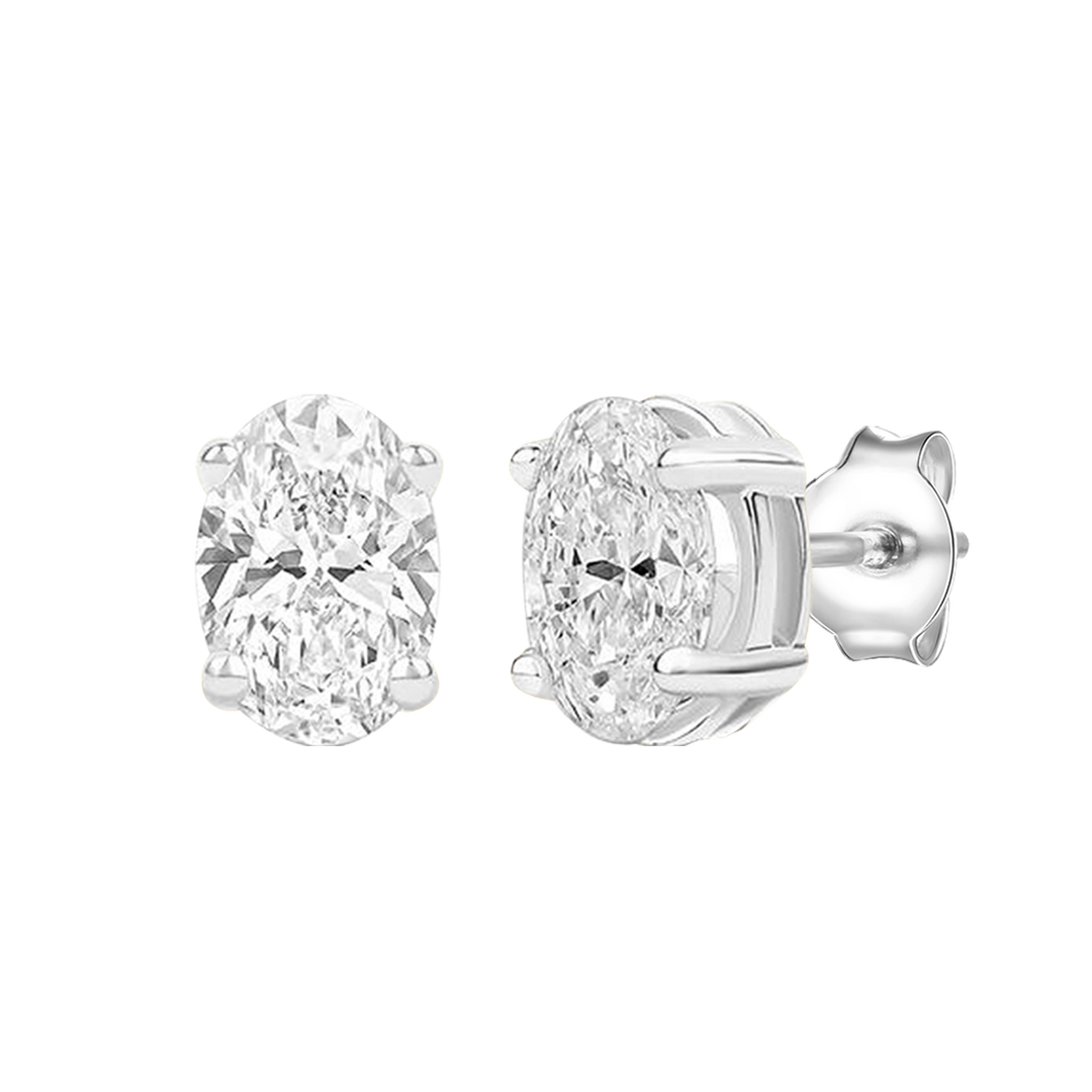14K Lab Grown Oval Solitaire Earrings F-G VS1-VS2