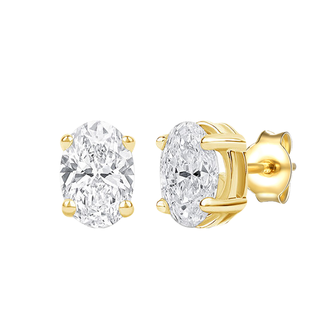 14K Lab Grown Oval Solitaire Earrings F-G VS1-VS2