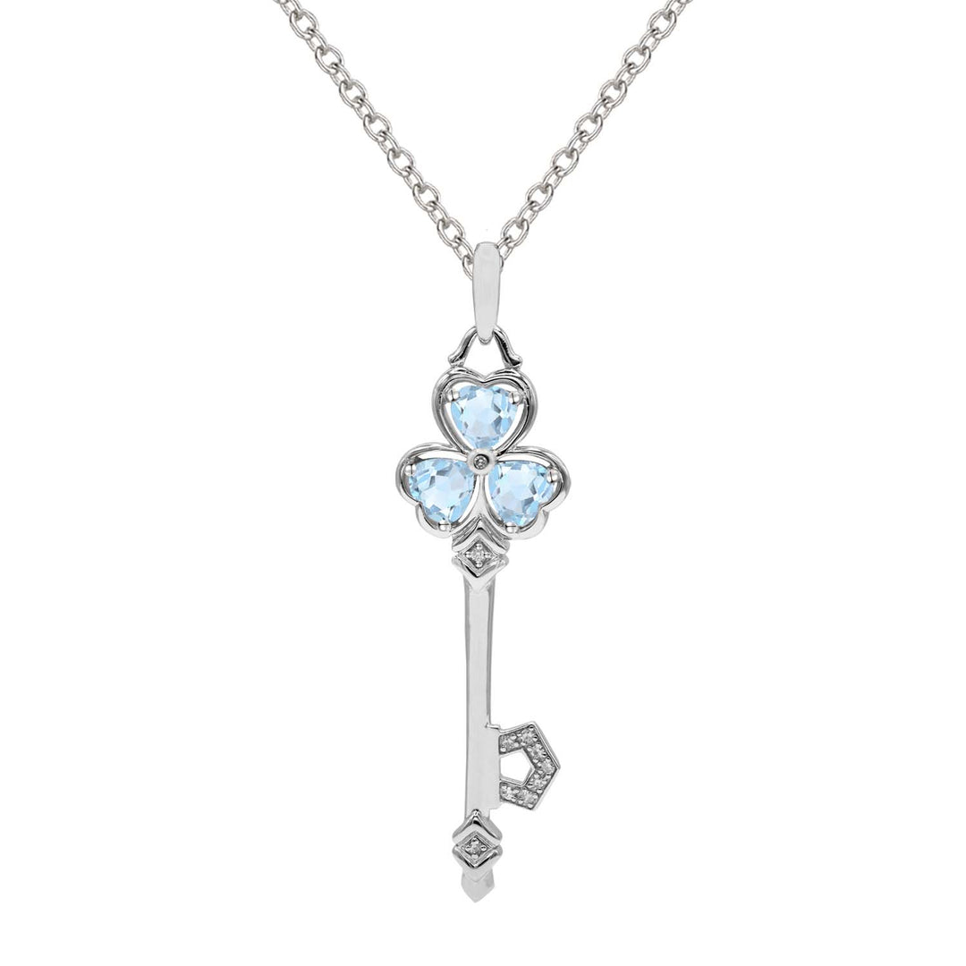 Aquamarine & Natural Diamond Accent Key Pendant in Sterling Silver