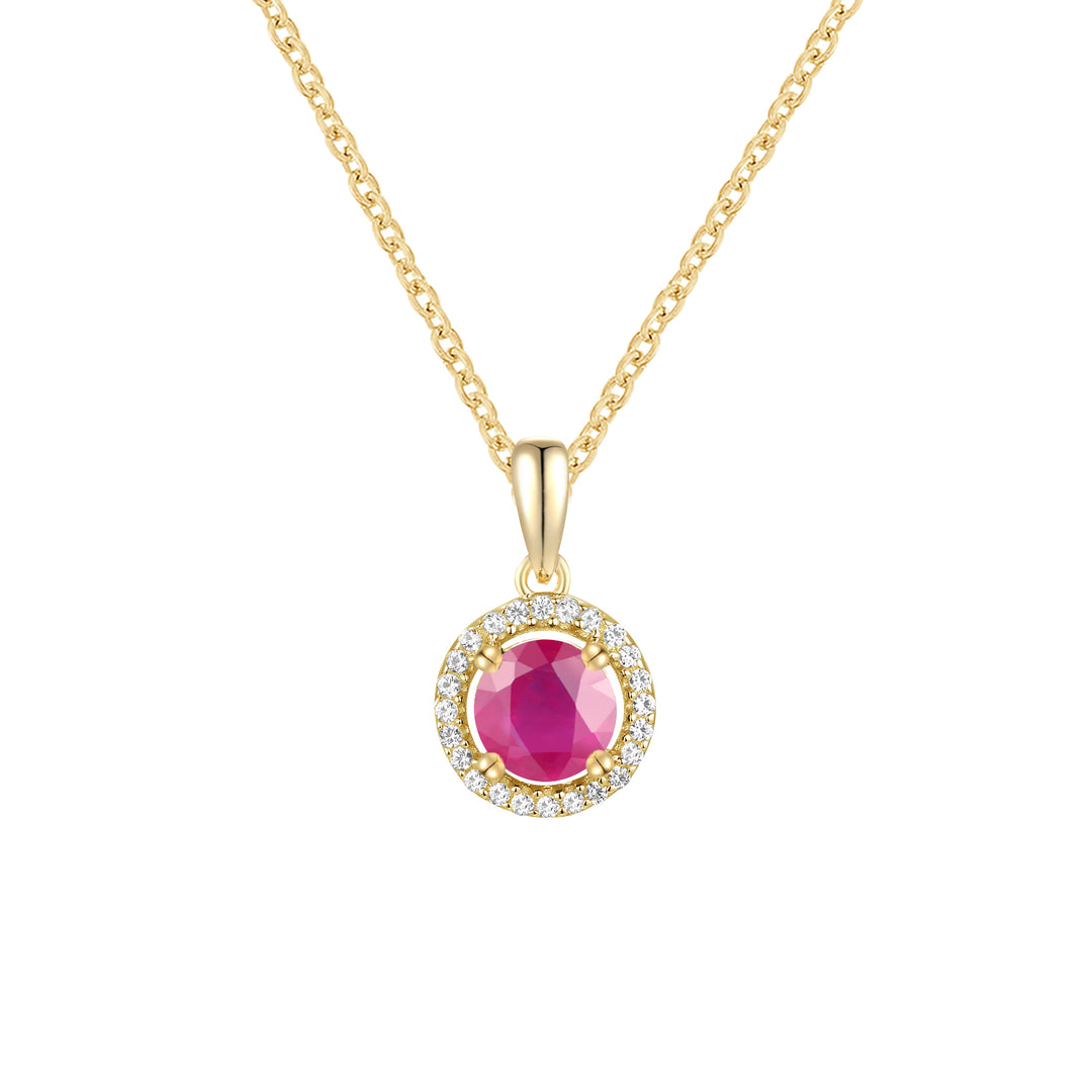Elegant 10K Gold Pendant with Genuine Ruby and Diamonds – 5mm Stone, 18" Rope Chain