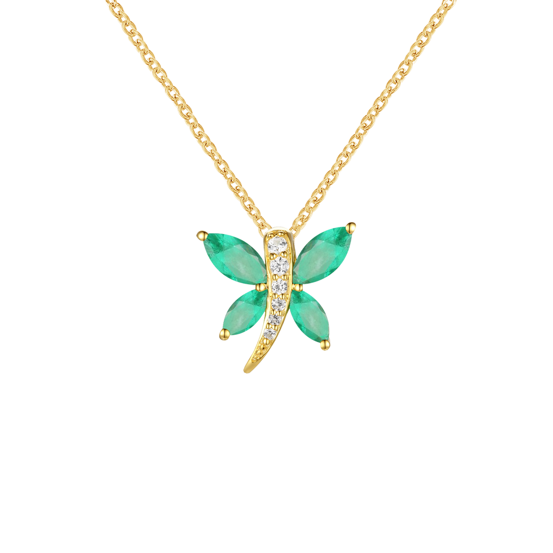 10K Genuine Gemstone & Diamond Accent Dragonfly Pendant with 18" Chain