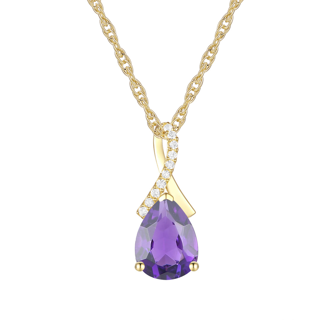 Elegant Birthstone Necklace – Available in Various Gemstones – Stunning 14K Rose or yellow Gold-Plated Sterling Silver Pendant featuring a 9x7mm Center Stone Accented with Created White Sapphires
