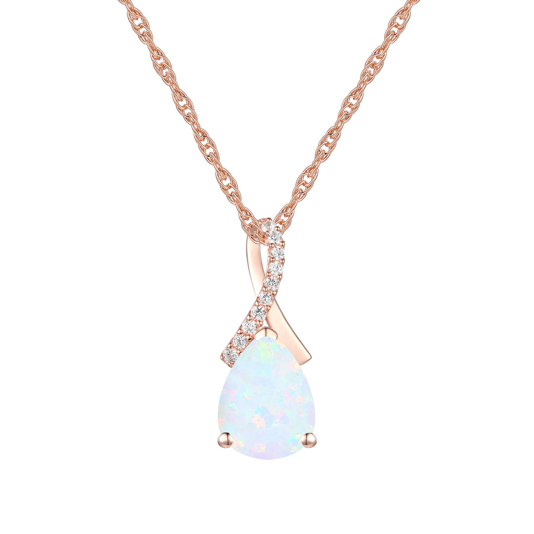 Elegant Birthstone Necklace – Available in Various Gemstones – Stunning 14K Rose or yellow Gold-Plated Sterling Silver Pendant featuring a 9x7mm Center Stone Accented with Created White Sapphires