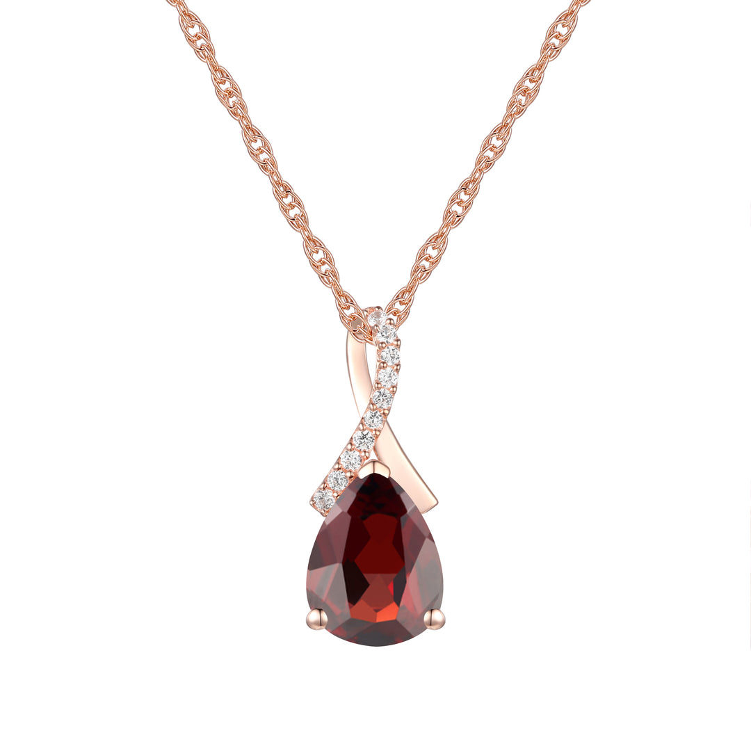 Elegant Birthstone Necklace – Available in Various Gemstones – Stunning 14K Rose or yellow Gold-Plated Sterling Silver Pendant featuring a 9x7mm Center Stone Accented with Created White Sapphires