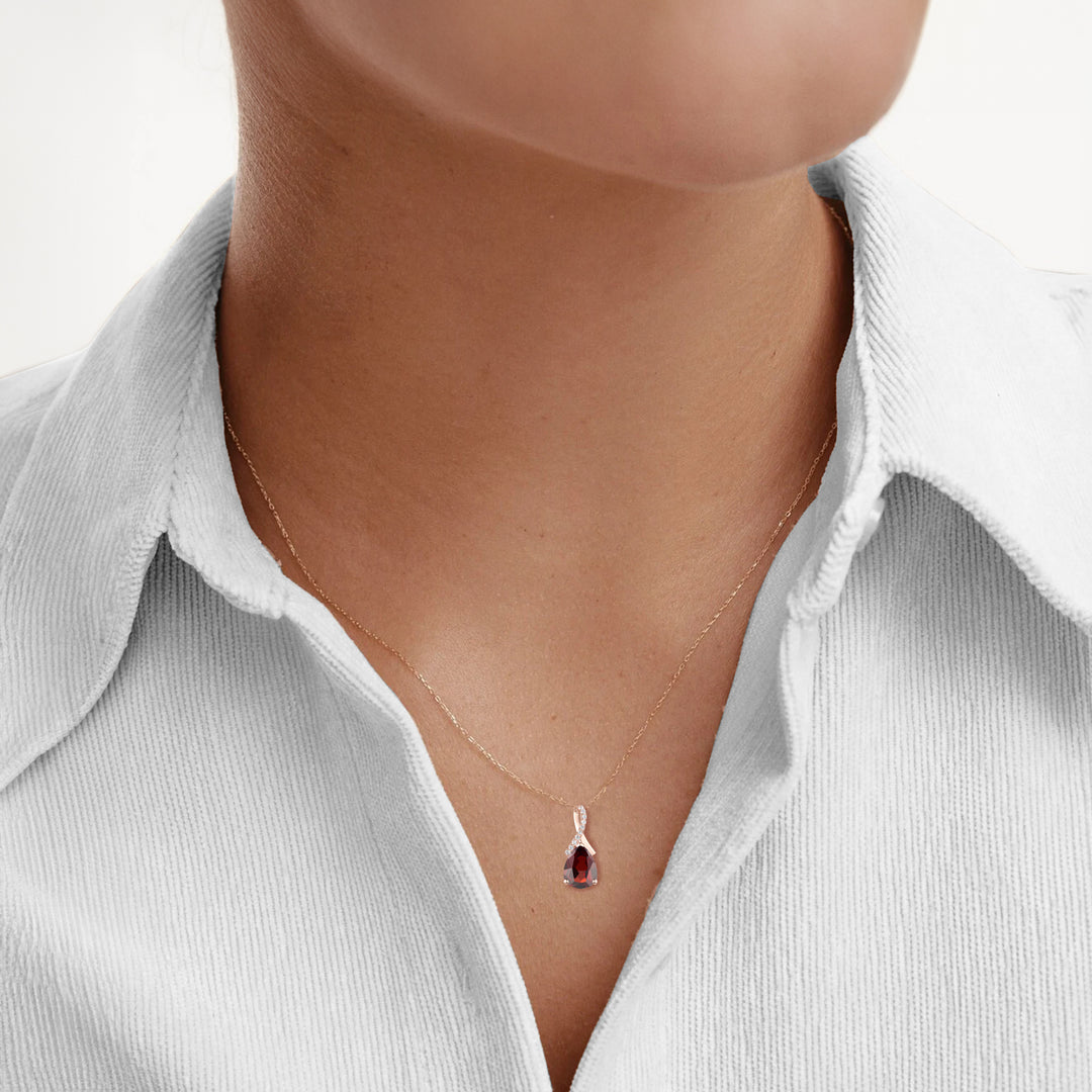 Elegant Birthstone Necklace – Available in Various Gemstones – Stunning 14K Rose or yellow Gold-Plated Sterling Silver Pendant featuring a 9x7mm Center Stone Accented with Created White Sapphires