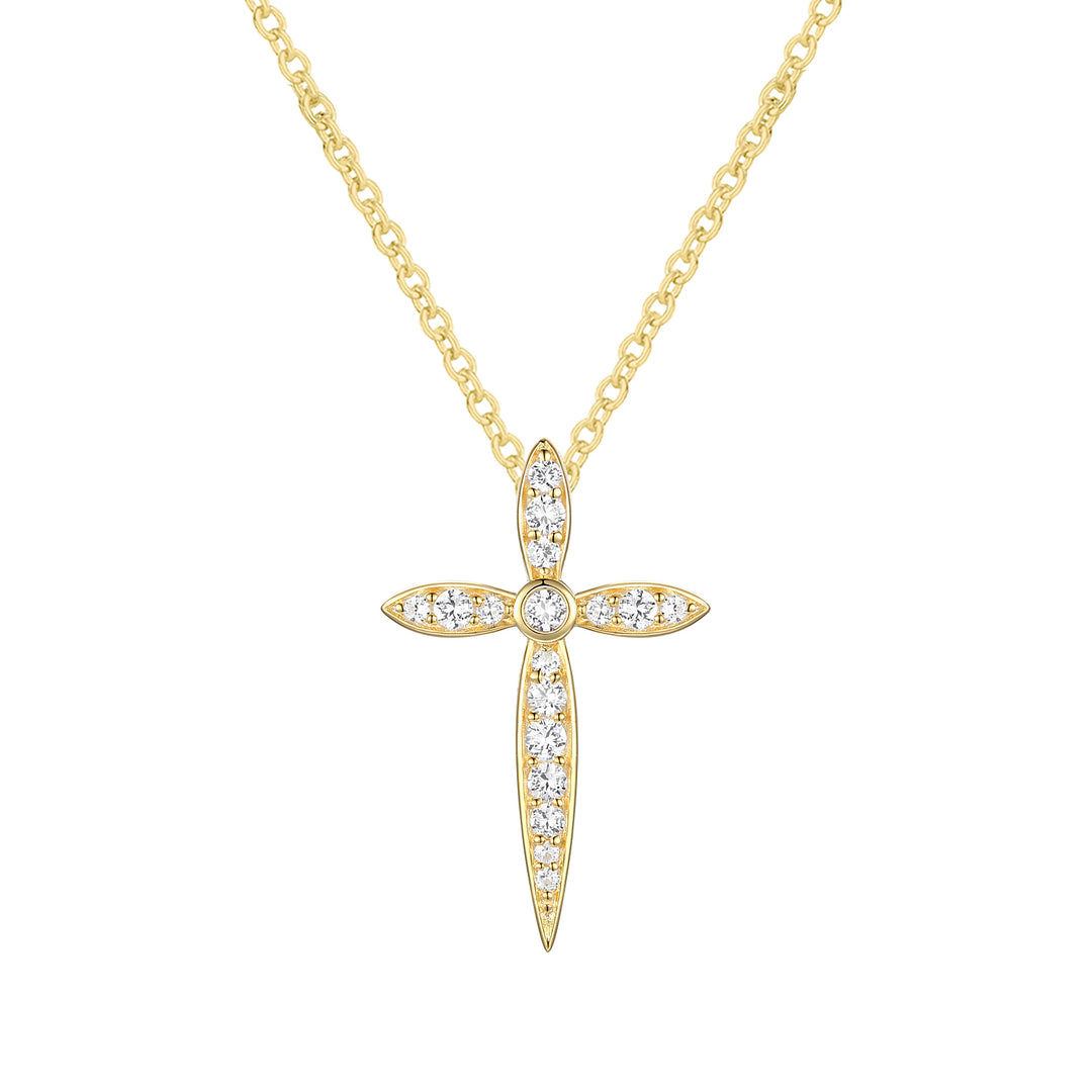 14K Yellow Gold over Sterling Silver 1/8 ct tw Diamond Cross Pendant with 18" Chain (I-I2)