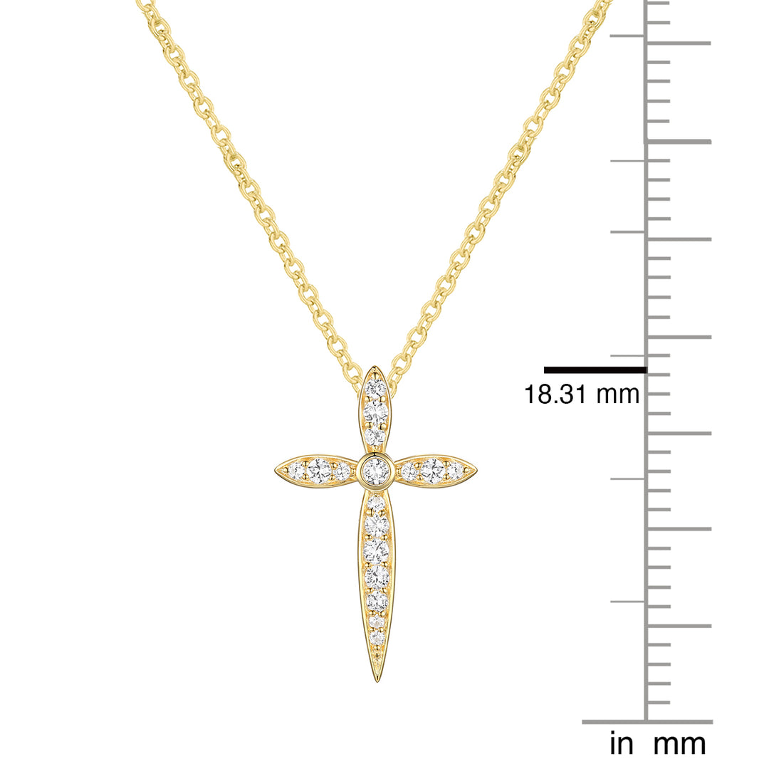 14K Yellow Gold over Sterling Silver 1/8 ct tw Diamond Cross Pendant with 18" Chain (I-I2)