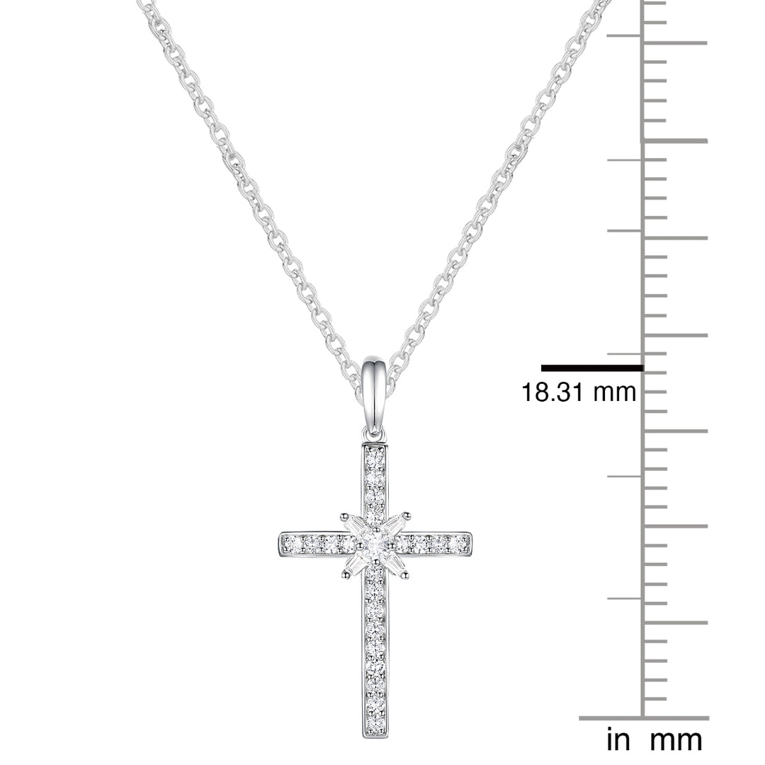 Sterling Silver 1/4 ct tw Diamond Cross Pendant with 18" Chain (I-I2)