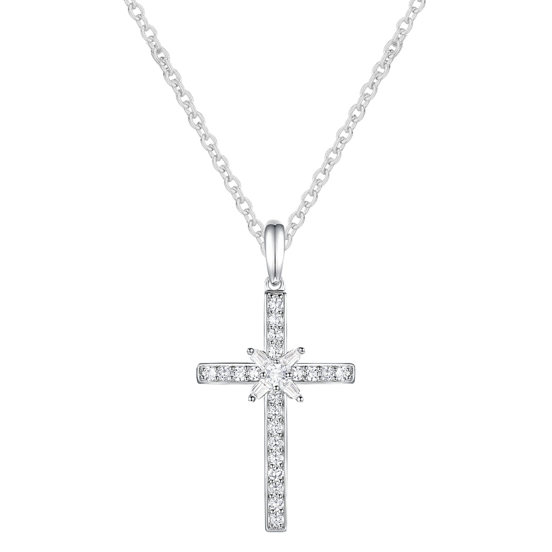 Sterling Silver 1/4 ct tw Diamond Cross Pendant with 18" Chain (I-I2)