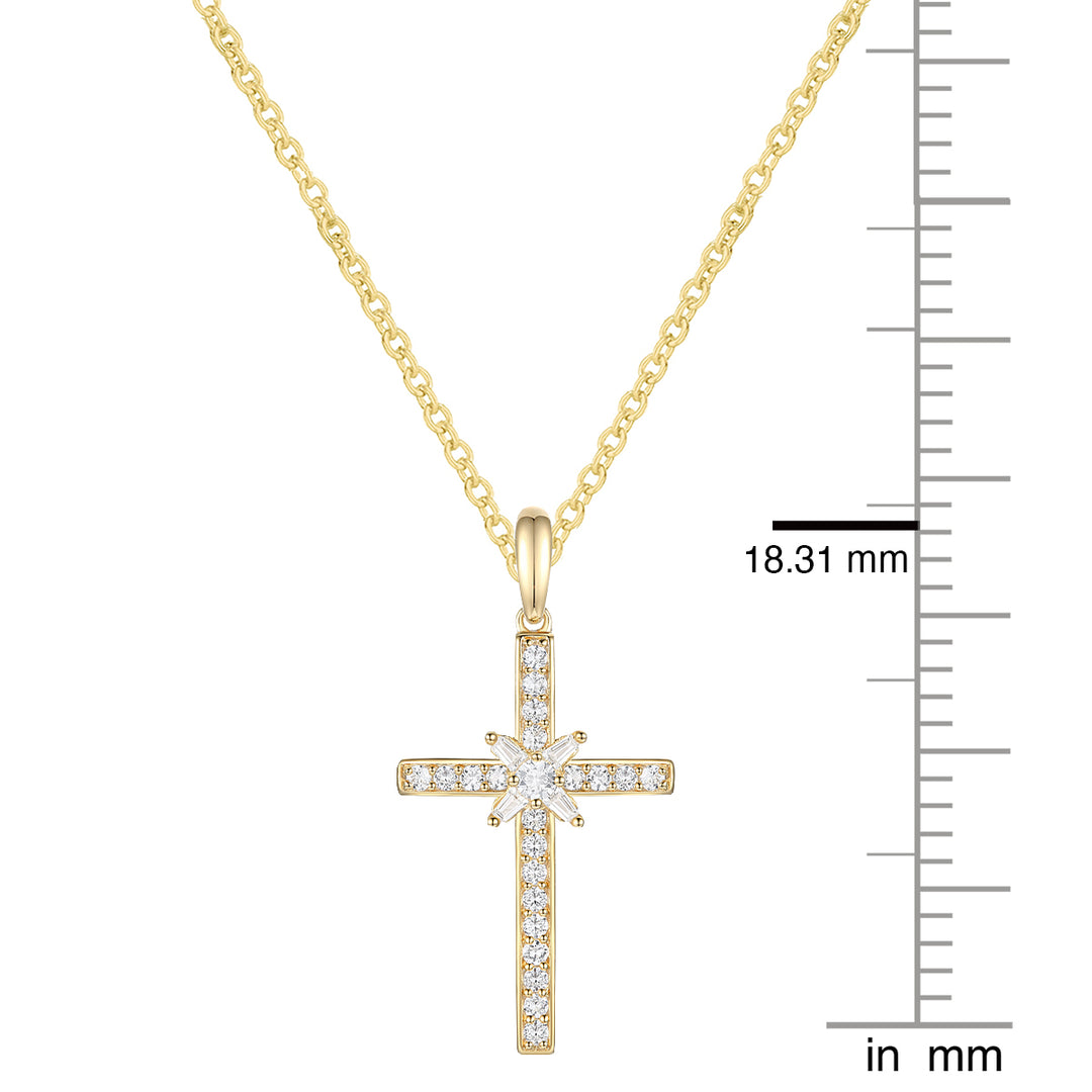 14K Yellow Gold over Sterling Silver 1/4 ct tw Diamond Cross Pendant with 18" Chain (I-I2)