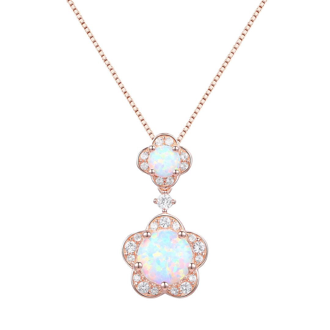 Sterling Silver Genuine Amethyst or Lab Created Opal & White Sapphire Flower Pendant Necklace