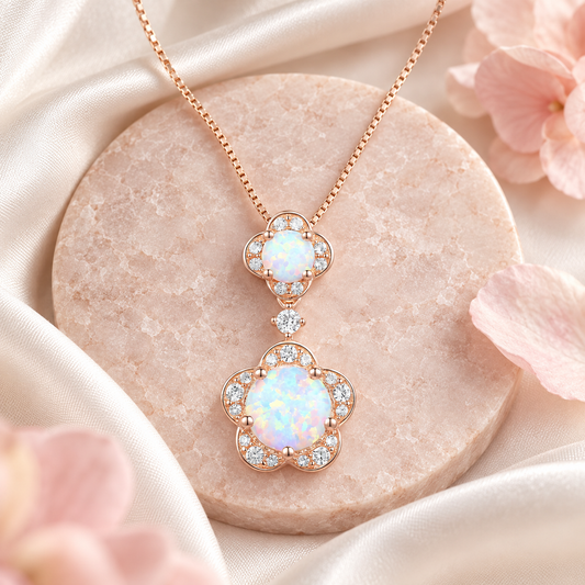 Sterling Silver Genuine Amethyst or Lab Created Opal & White Sapphire Flower Pendant Necklace