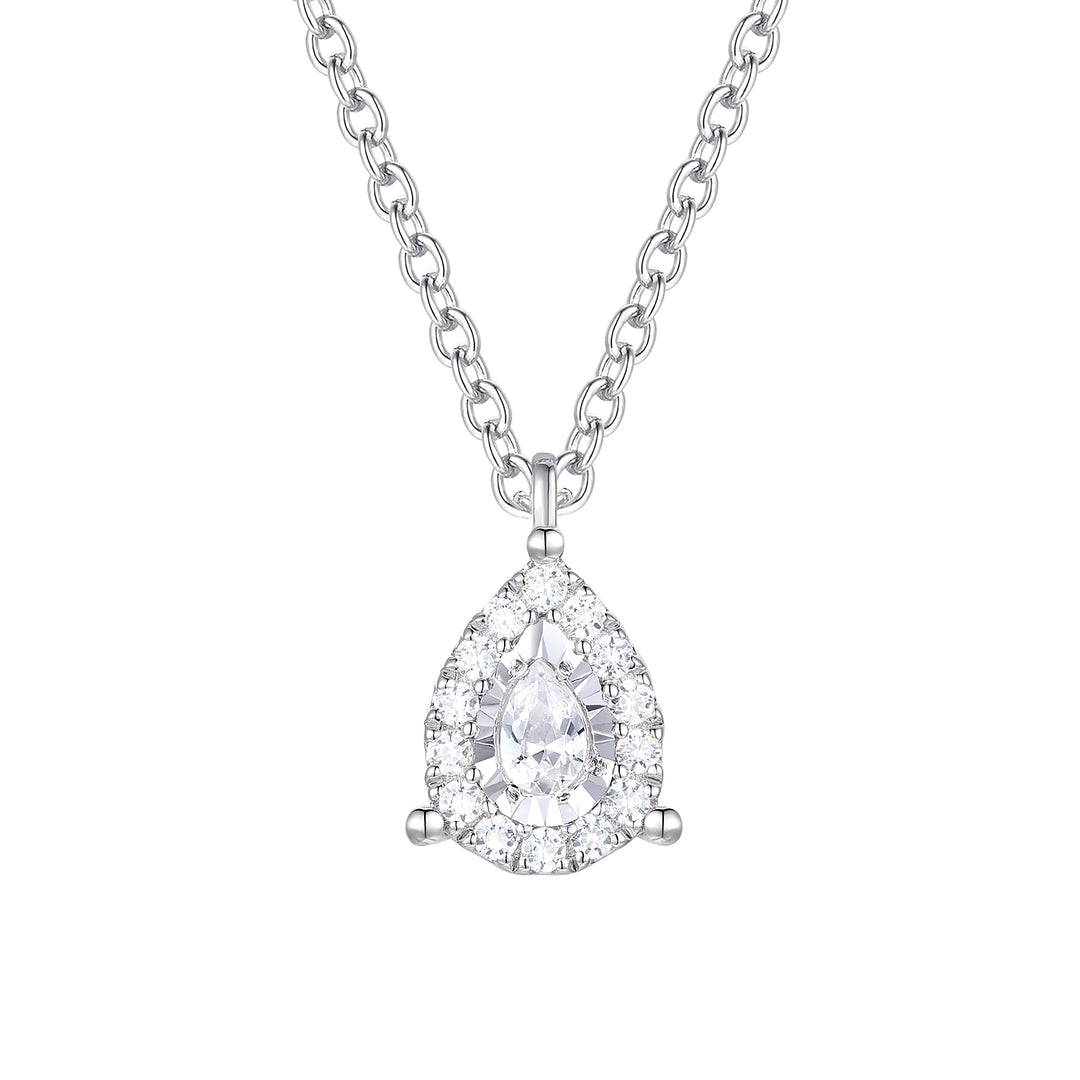 Sterling Silver 1/4 ct tw Diamond Miracle Plate Pear Shape Pendant with 18" Chain (I-I2)