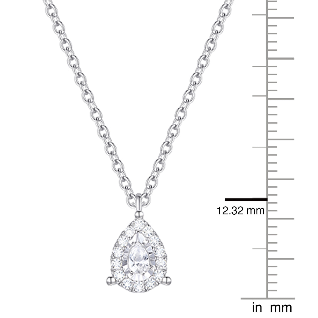 Sterling Silver 1/4 ct tw Diamond Miracle Plate Pear Shape Pendant with 18" Chain (I-I2)