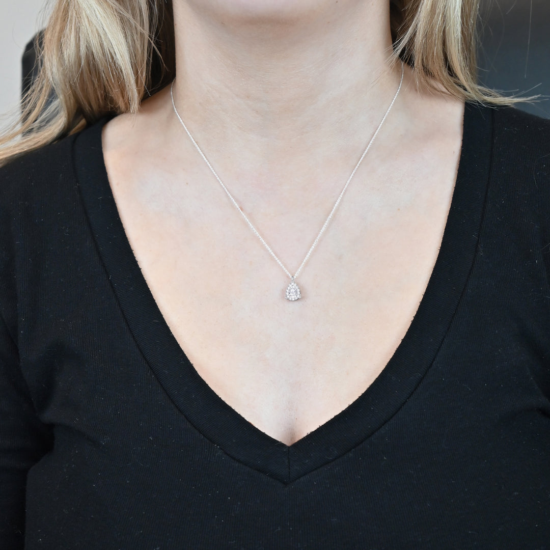 Sterling Silver 1/4 ct tw Diamond Miracle Plate Pear Shape Pendant with 18" Chain (I-I2)