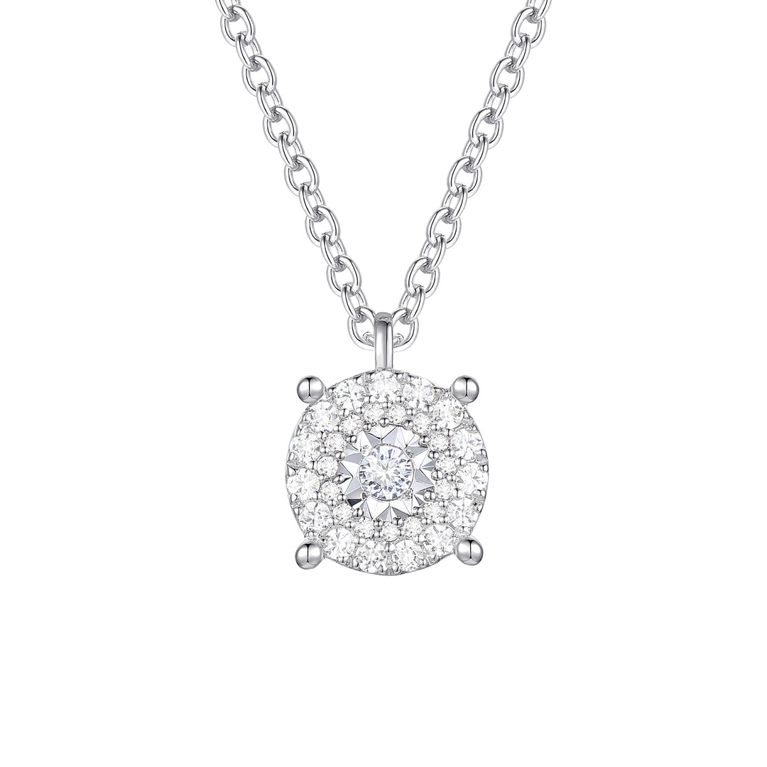 Sterling Silver 1/4 ct tw Diamond Miracle Plate Round Shape Pendant with 18" Chain (I-I2)