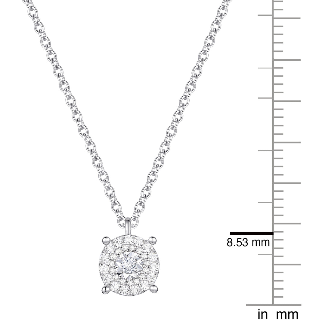 Sterling Silver 1/4 ct tw Diamond Miracle Plate Round Shape Pendant with 18" Chain (I-I2)