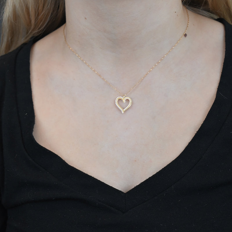 10K White and Yellow Gold 1/3 CTTW  lab grownDiamond F - G / VS1 - VS2 Solitaire Heart Shape Necklace