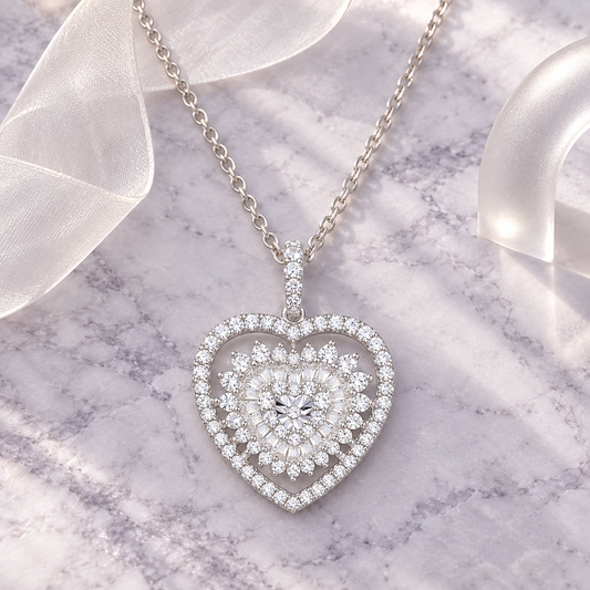 Natural Diamond Round Heart Pendant Necklace 1/2 CTTW in Sterling Silver I - I2