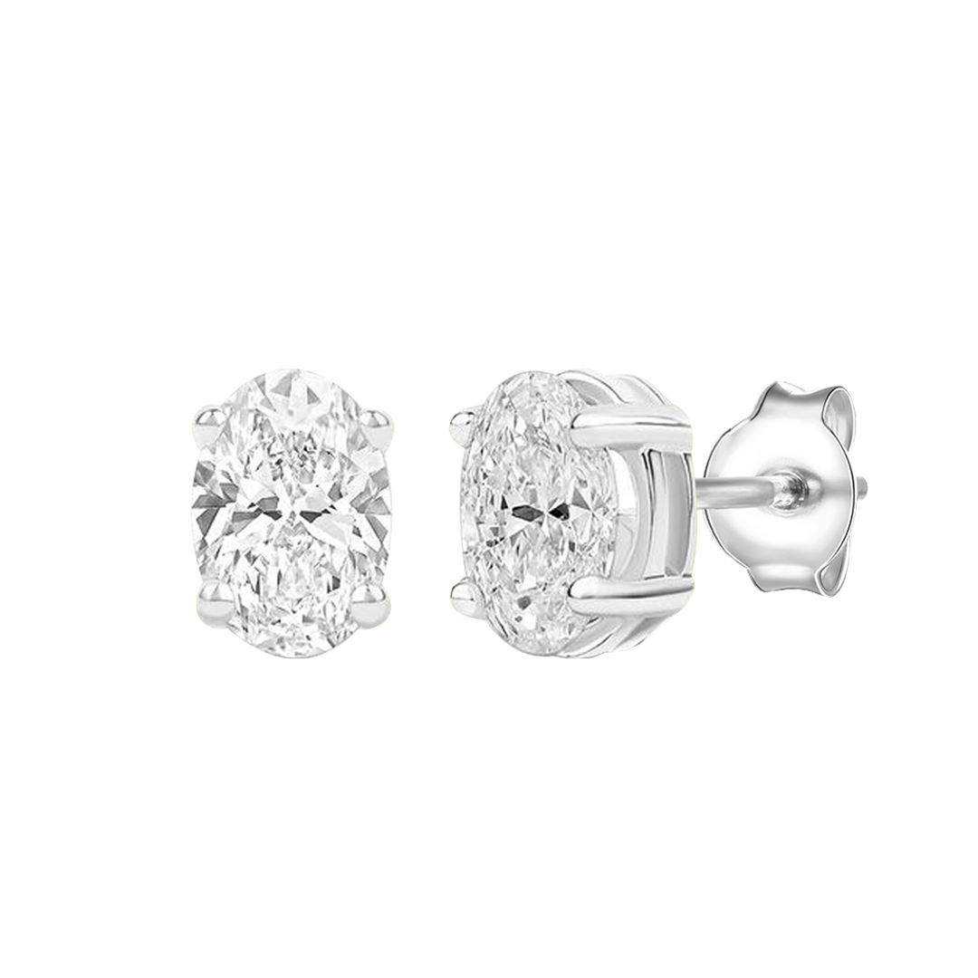 14K Lab Grown Oval Solitaire Earrings F-G VS1-VS2