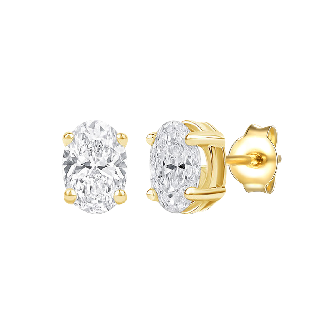 14K Lab Grown Oval Solitaire Earrings F-G VS1-VS2