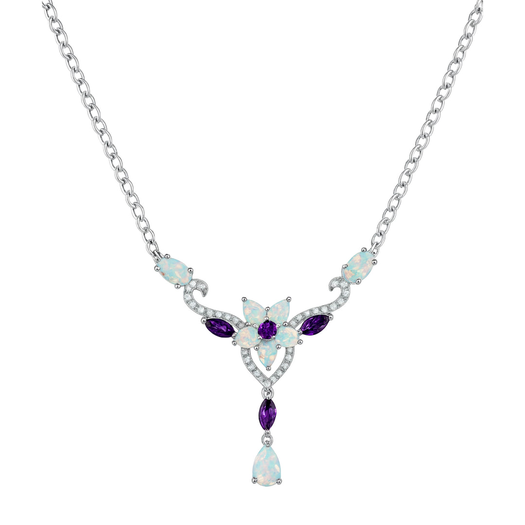 Sterling Silver Genuine Amethyst with Lab Created Opal & White Sapphire 17 Inch Necklace