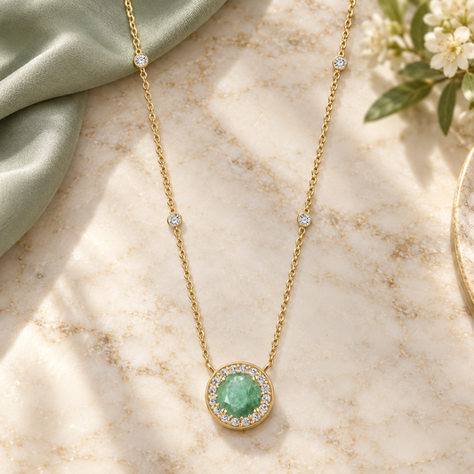10K Genuine Gemstone & 1/10 ct tw Diamond Station Necklace 17" - view 2