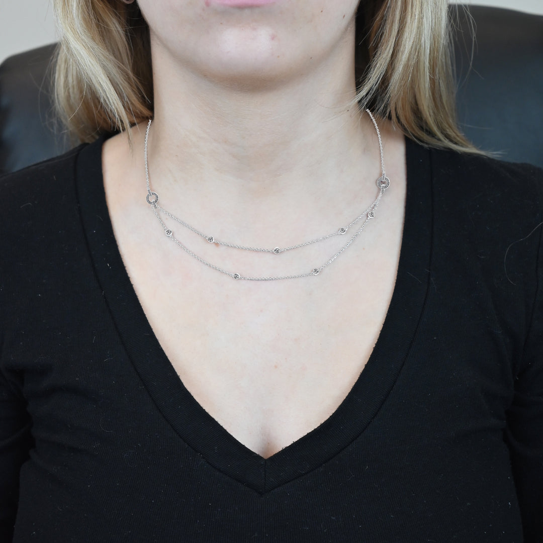 Sterling Silver 1/3 ct tw Diamond Double Row Miracle Plate Necklace 18" (I-I2)