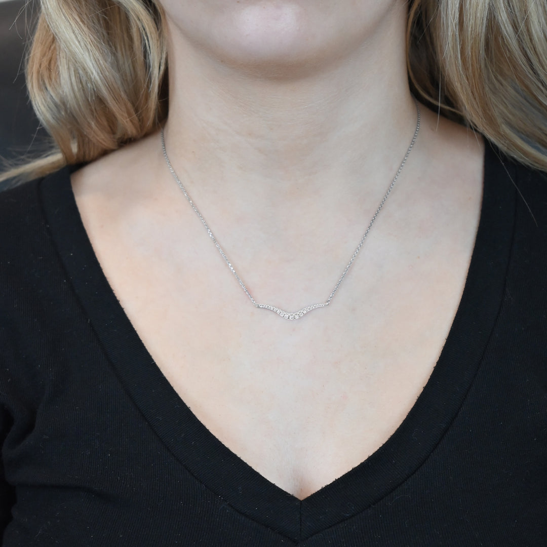 Sterling Silver 1/4 ct tw Diamond Wave Station Necklace 18" (I-I2)