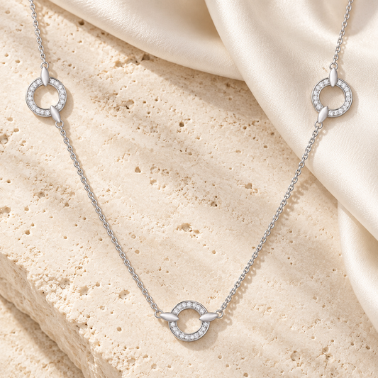 Sterling Silver 1/4 ct tw Diamond Circle Station Necklace 17" (I-I2)