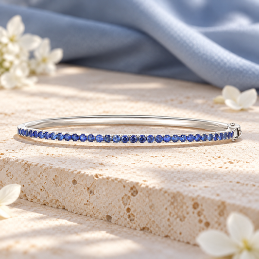 Sterling Silver Lab Created Blue Sapphire Bangle