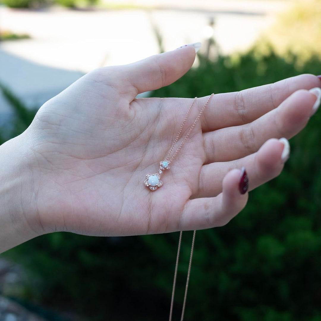 Sterling Silver Genuine Amethyst or Lab Created Opal & White Sapphire Flower Pendant Necklace