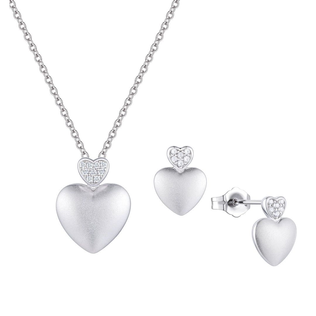 1/10 CT. T.W. Heart Shaped Multi-Diamond Pendant and Stud Earrings Set in Sterling Silver I - I2