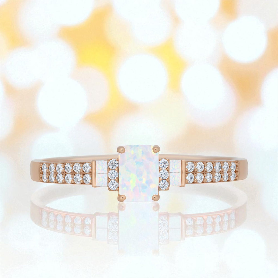 Sterling Silver Lab Created Opal & White Sapphire Band Ring