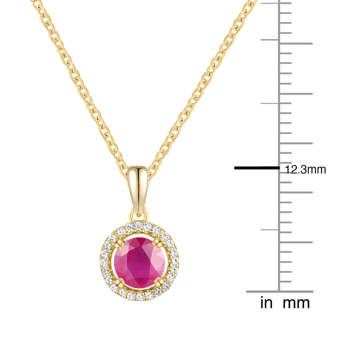 Elegant 10K Gold Pendant with Genuine Ruby and Diamonds – 5mm Stone, 18" Rope Chain