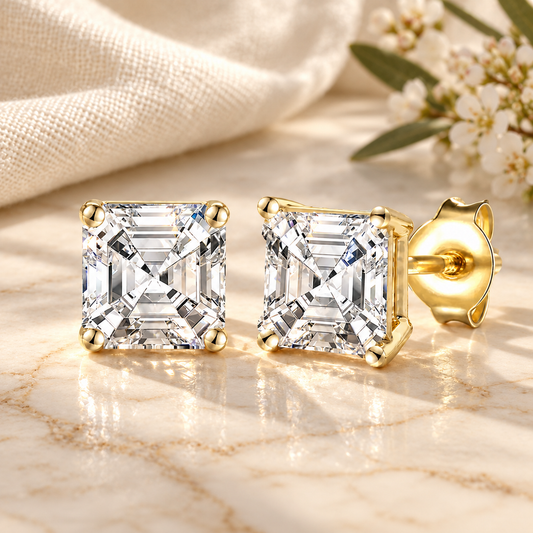 14K Lab Grown Asscher Solitaire Earrings F-G VS1-VS2