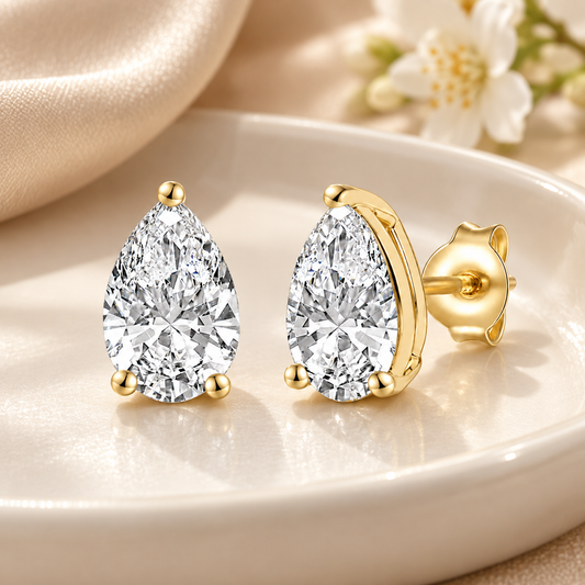 14K Lab Grown Pear Solitaire Earrings F-G VS1-VS2