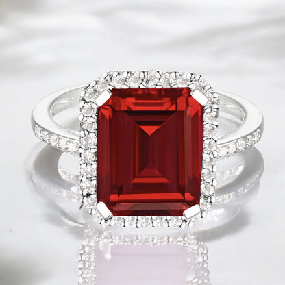 Sterling Silver 10X8 Emerald Cut Lab Created Gemstone And White Sapphire Ring