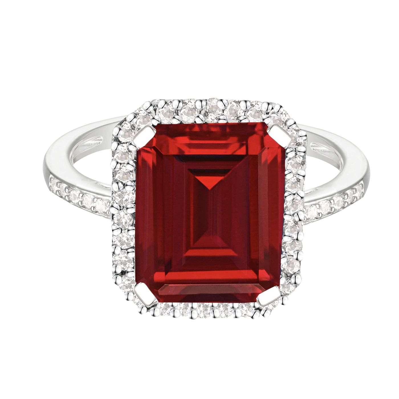 Sterling Silver 10X8 Emerald Cut Lab Created Gemstone And White Sapphire Ring
