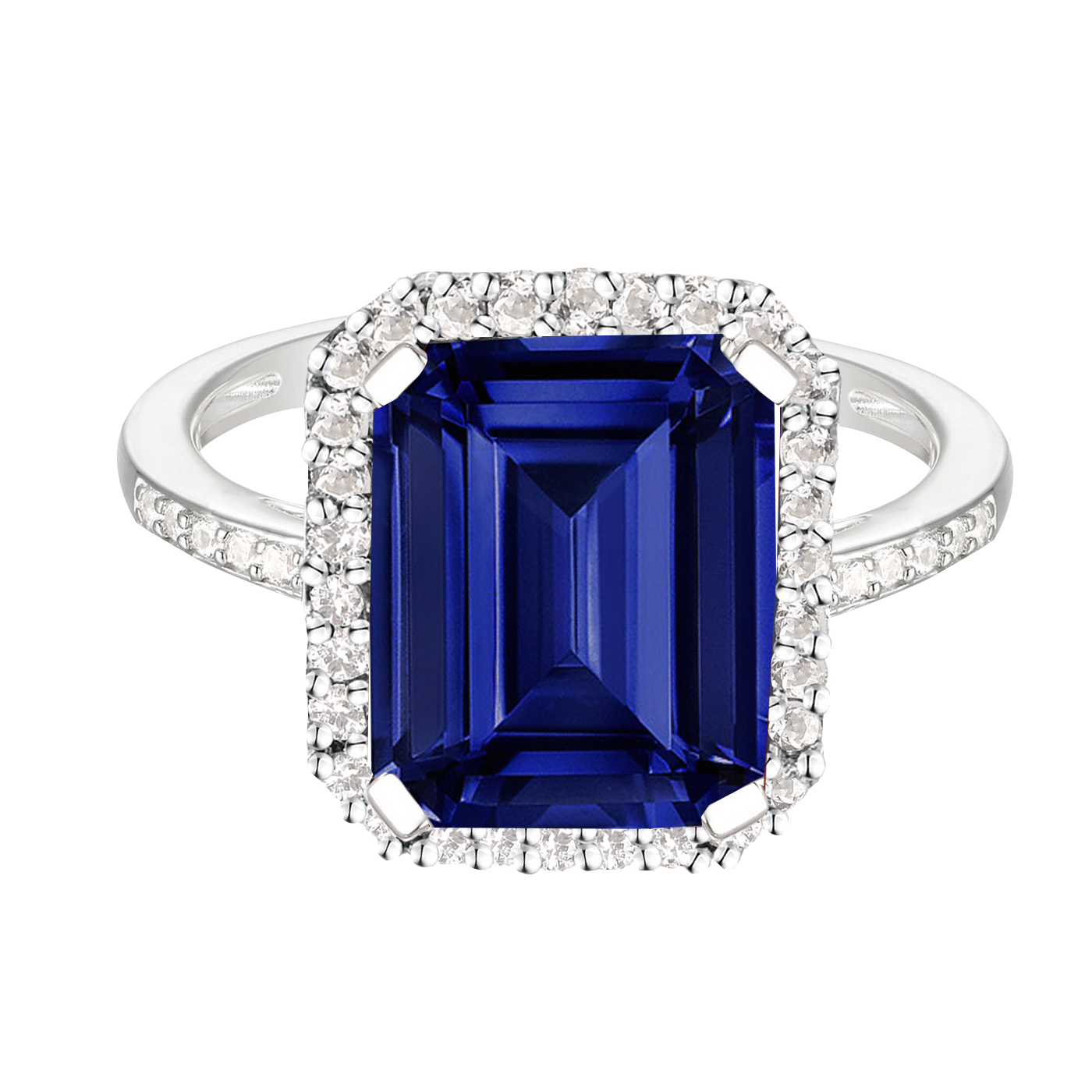 Sterling Silver 10X8 Emerald Cut Lab Created Gemstone And White Sapphire Ring