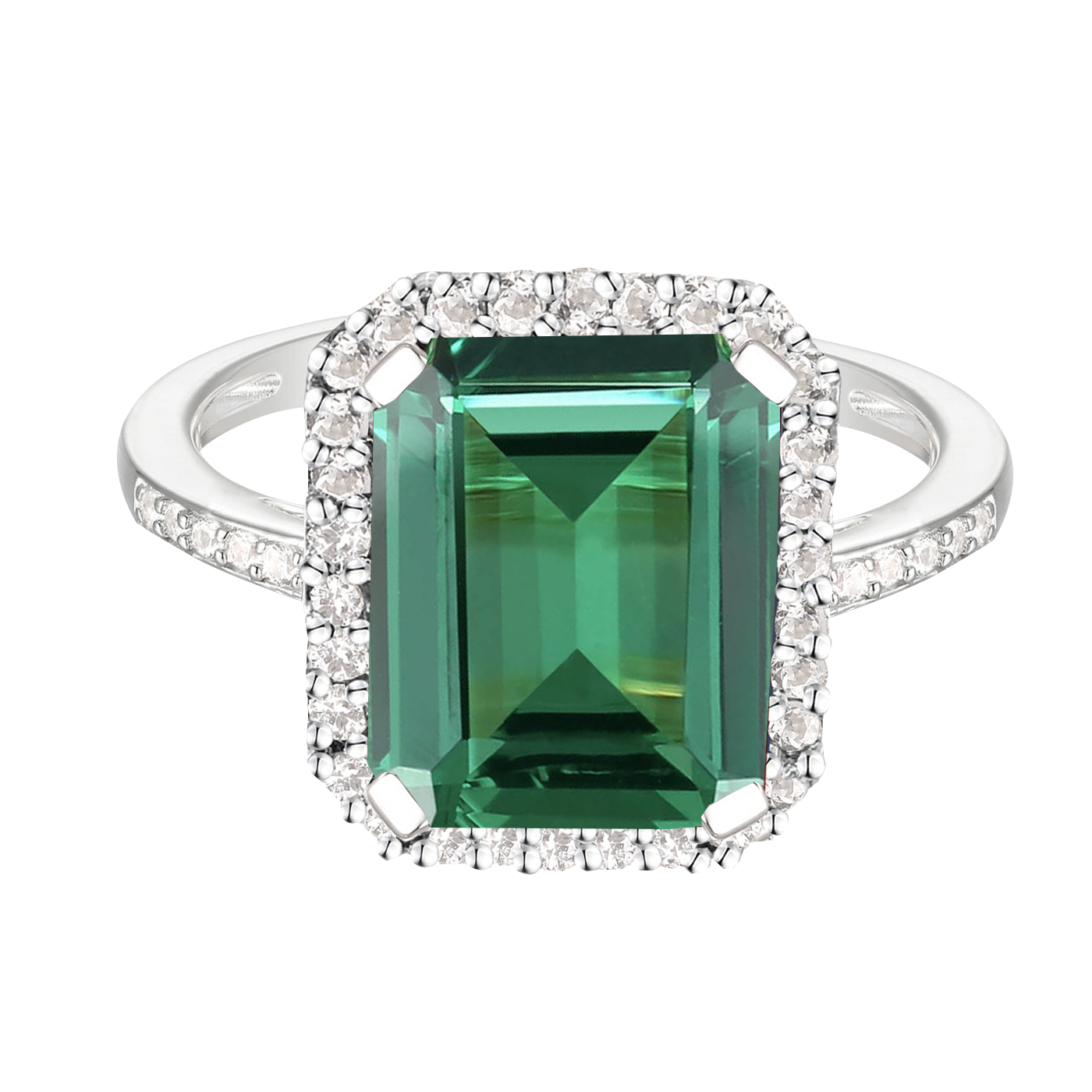 Sterling Silver 10X8 Emerald Cut Lab Created Gemstone And White Sapphire Ring