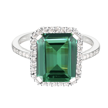 Sterling Silver 10X8 Emerald Cut Lab Created Gemstone And White Sapphire Ring