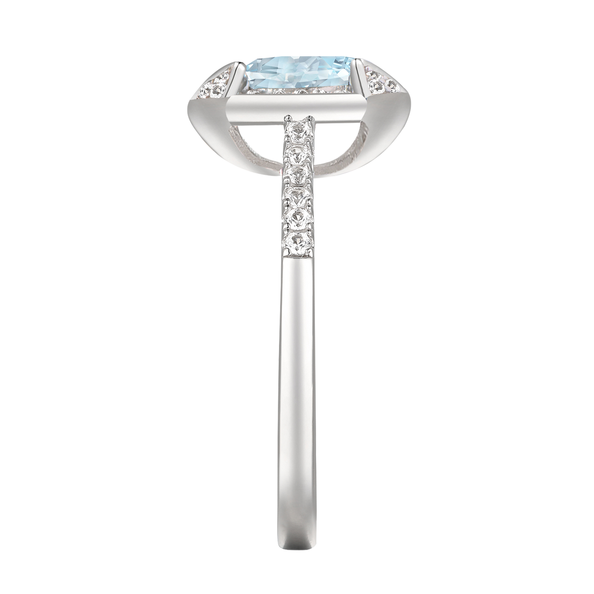8.0mm Cushion-Cut Aquamarine and 1/4 CT. Diamond Frame Ring in Sterling Silver