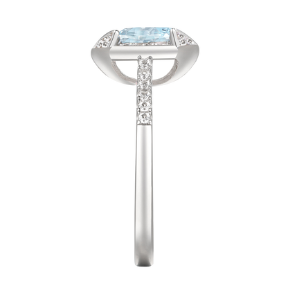 8.0mm Cushion-Cut Aquamarine and 1/4 CT. Diamond Frame Ring in Sterling Silver