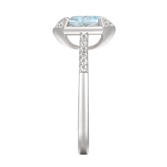 8.0mm Cushion-Cut Aquamarine and 1/4 CT. Diamond Frame Ring in Sterling Silver