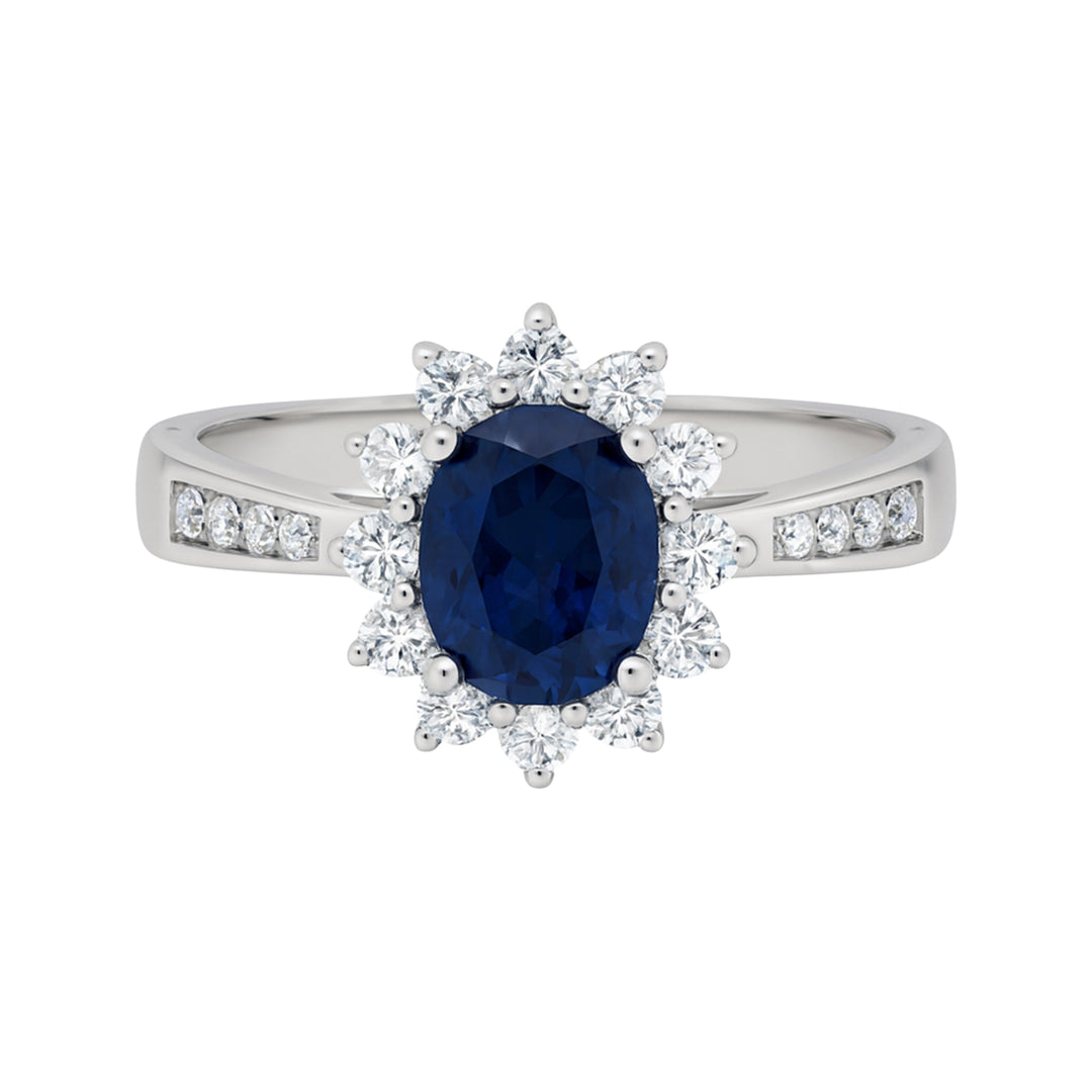 Sterling Silver Lab Created Blue & White Sapphire Oval Halo Ring
