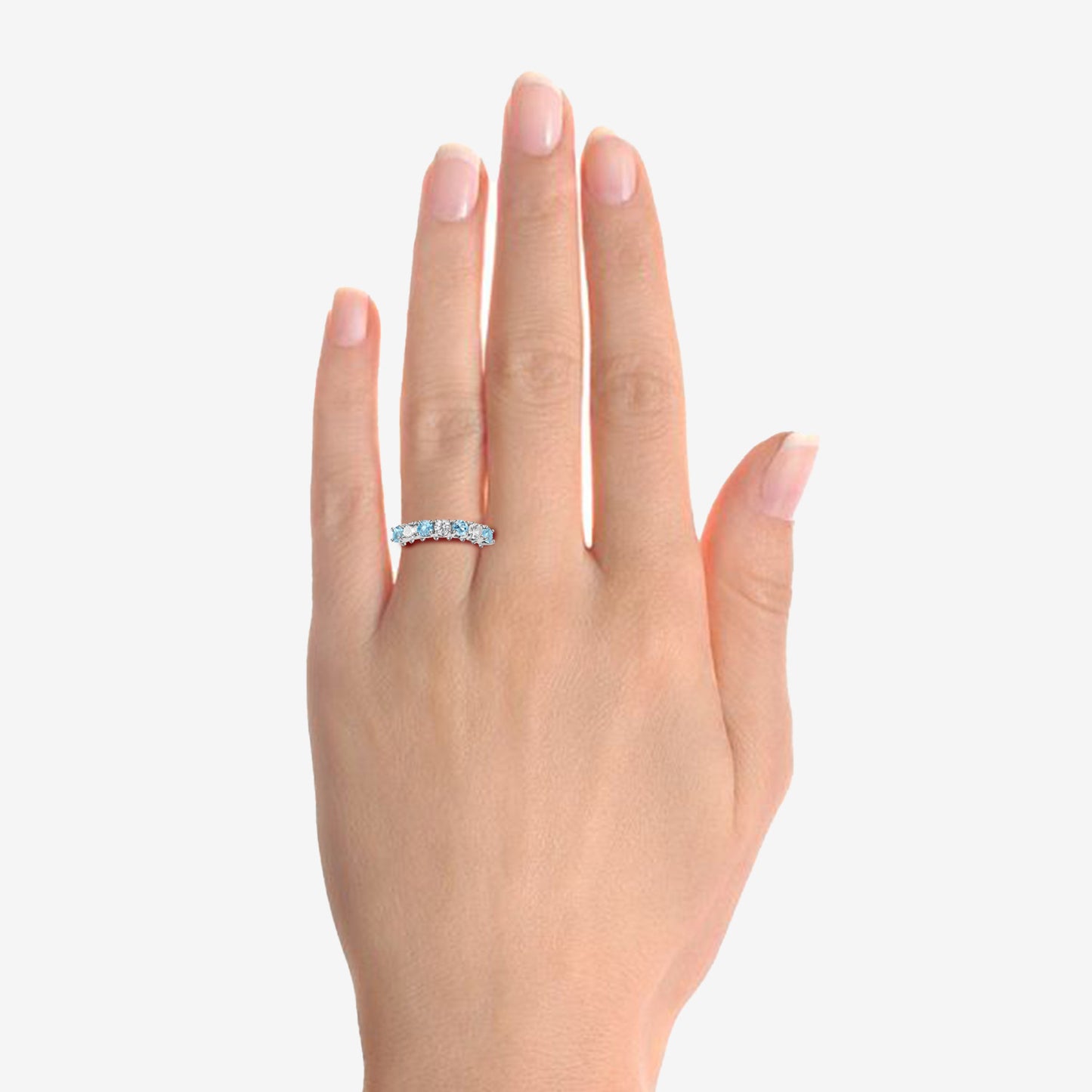 Sterling Silver Gemstone and Lab Created White Sapphire Alternating Band Ring