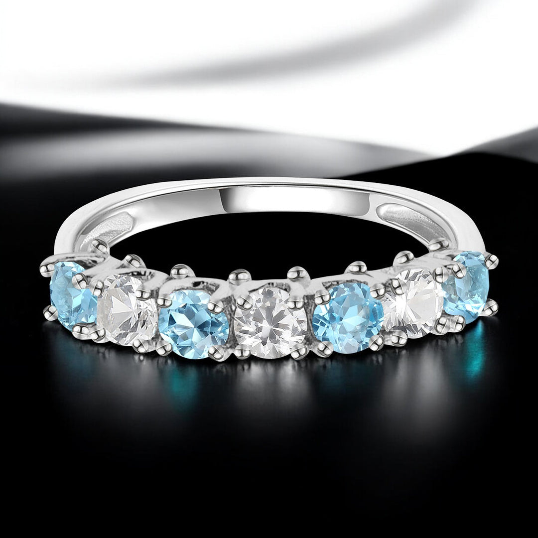 Sterling Silver Gemstone and Lab Created White Sapphire Alternating Band Ring